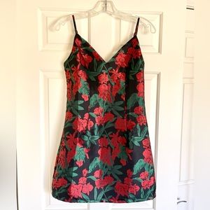 Lulu’s “Absolutely Exquisite Black Floral Jacquard Mini Dress”
